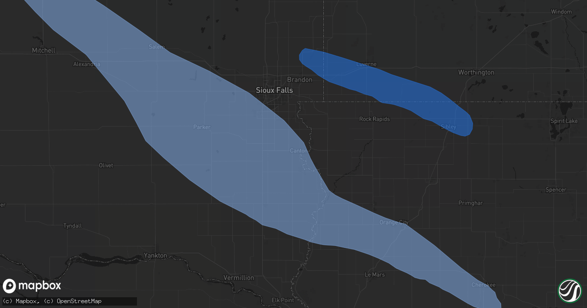 Hail map in Canton, SD on June 17, 2026