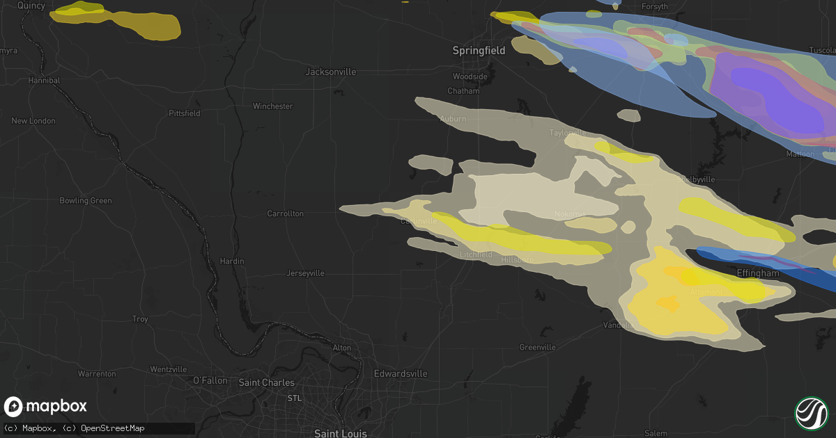 Hail map in Carlinville, IL on June 17, 2026