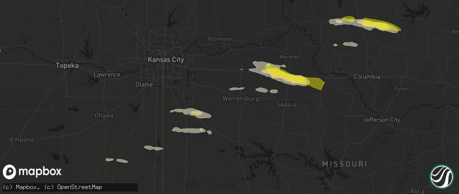 Hail map in Centerview, MO on June 17, 2026