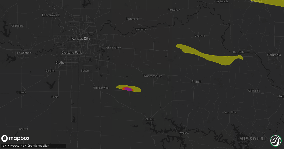 Hail map in Centerview, MO on June 17, 2026