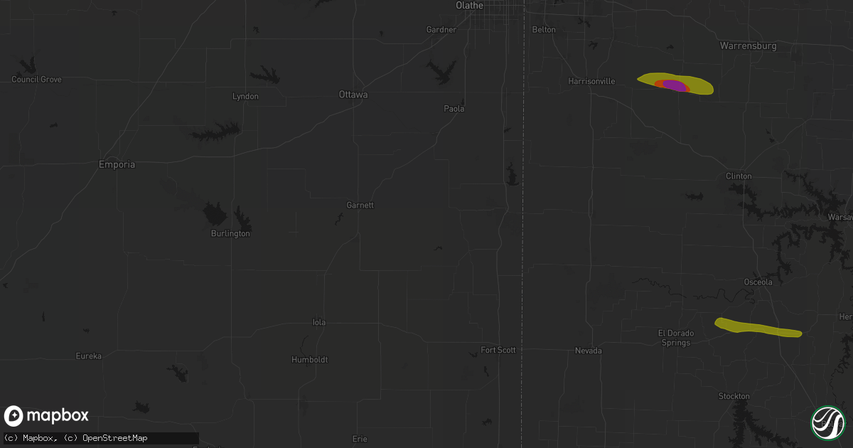 Hail map in Centerville, KS on June 17, 2026