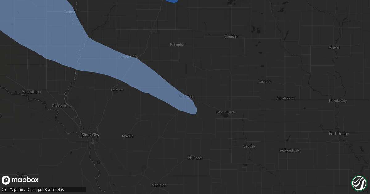 Hail map in Cherokee, IA on June 17, 2026