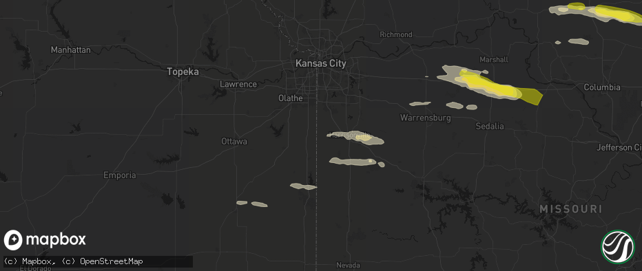 Hail map in Cleveland, MO on June 17, 2026