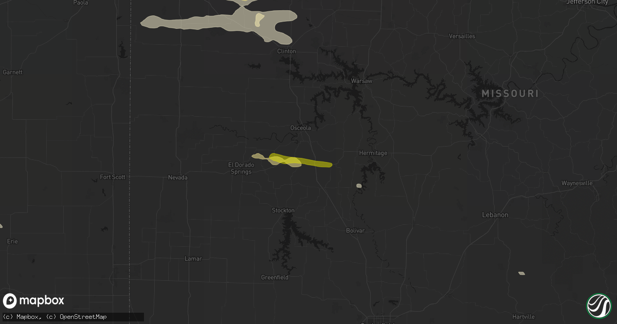 Hail map in Collins, MO on June 17, 2026