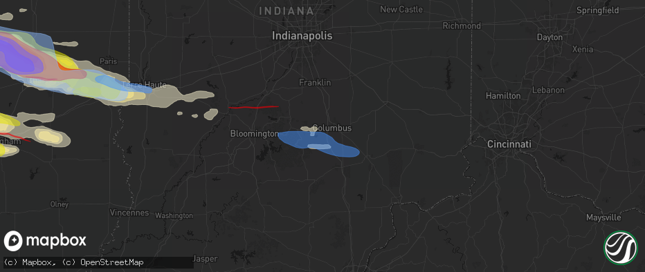 Hail map in Columbus, IN on June 17, 2026