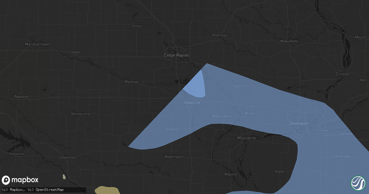 Hail map in Coralville, IA on June 17, 2026