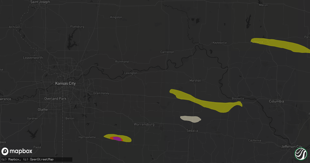 Hail map in Corder, MO on June 17, 2026