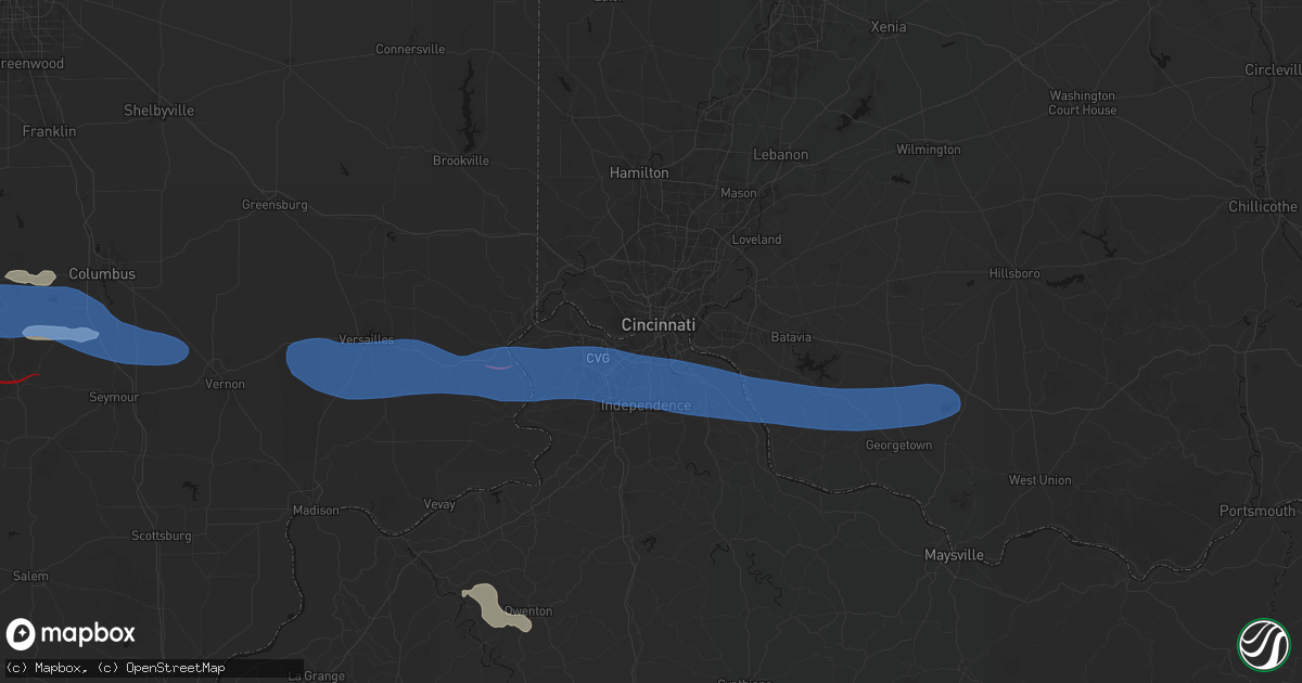 Hail map in Covington, KY on June 17, 2026