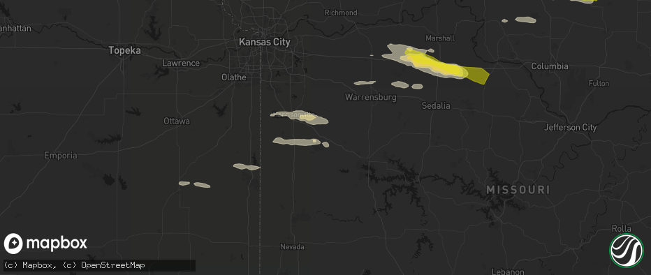 Hail map in Creighton, MO on June 17, 2026