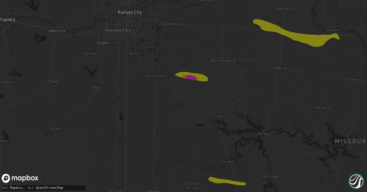 Hail map in Creighton, MO on June 17, 2026