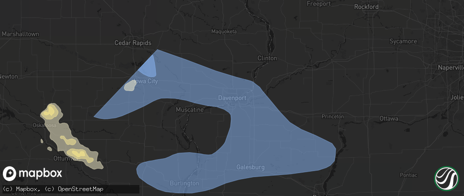 Hail map in Davenport, IA on June 17, 2026