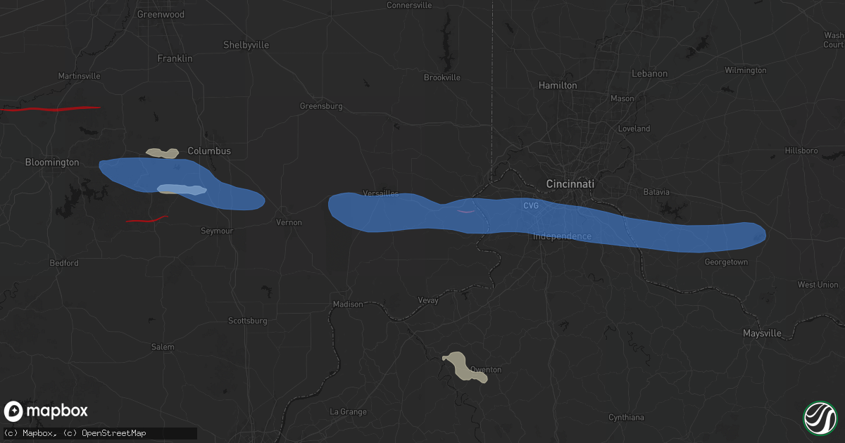 Hail map in Dillsboro, IN on June 17, 2026