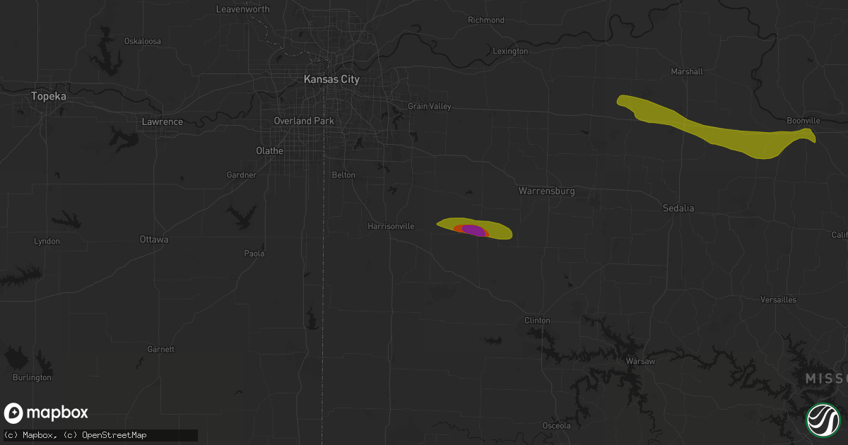 Hail map in East Lynne, MO on June 17, 2026