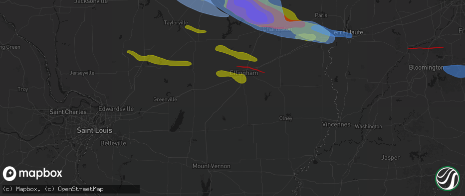 Hail map in Edgewood, IL on June 17, 2026
