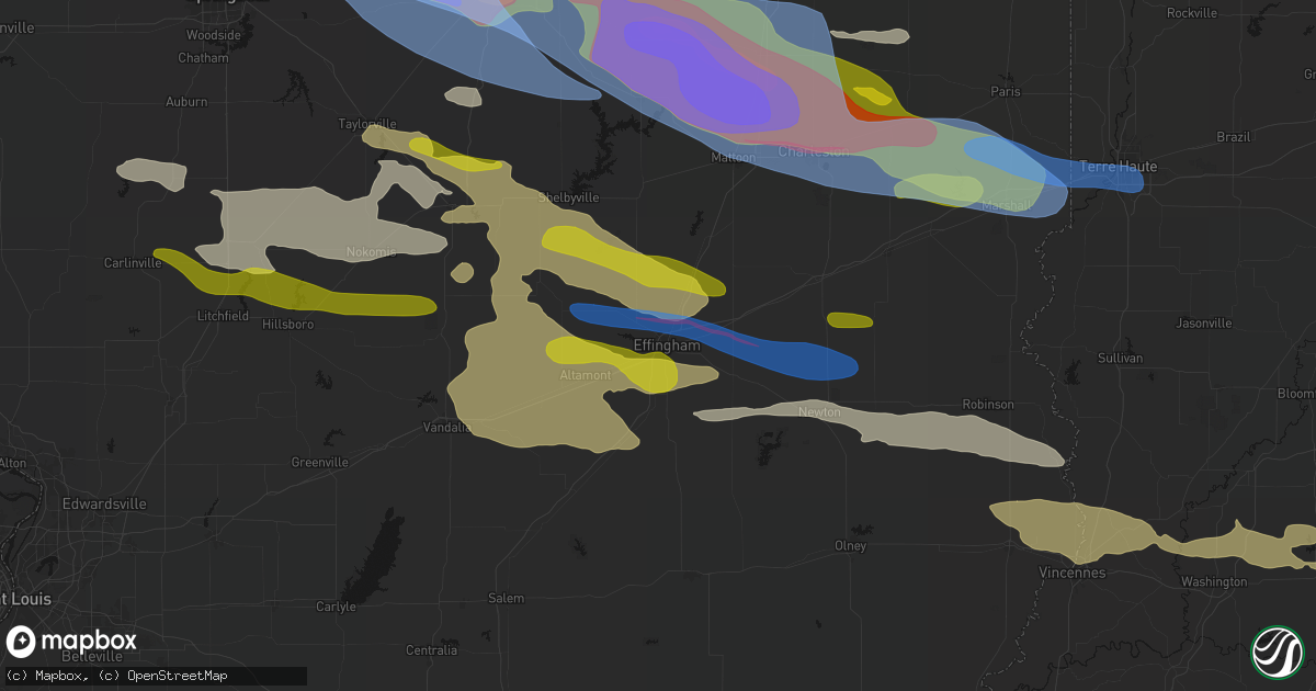 Hail map in Effingham, IL on June 17, 2026