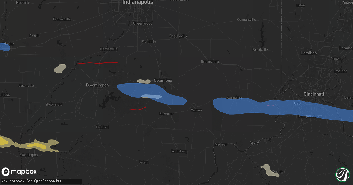 Hail map in Elizabethtown, IN on June 17, 2026