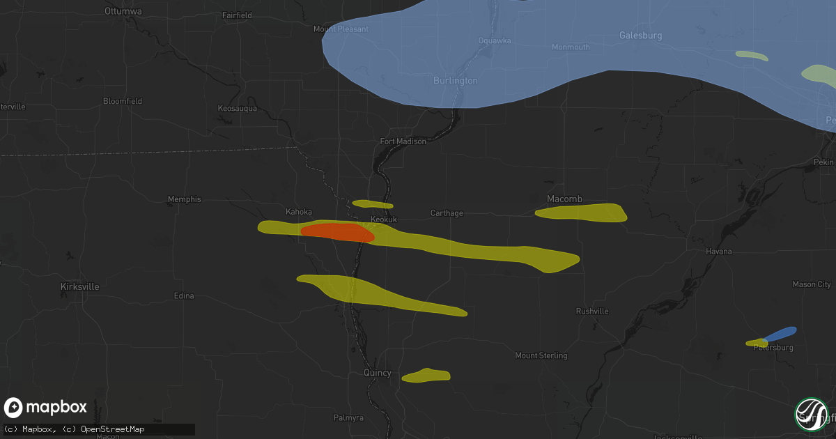 Hail map in Elvaston, IL on June 17, 2026
