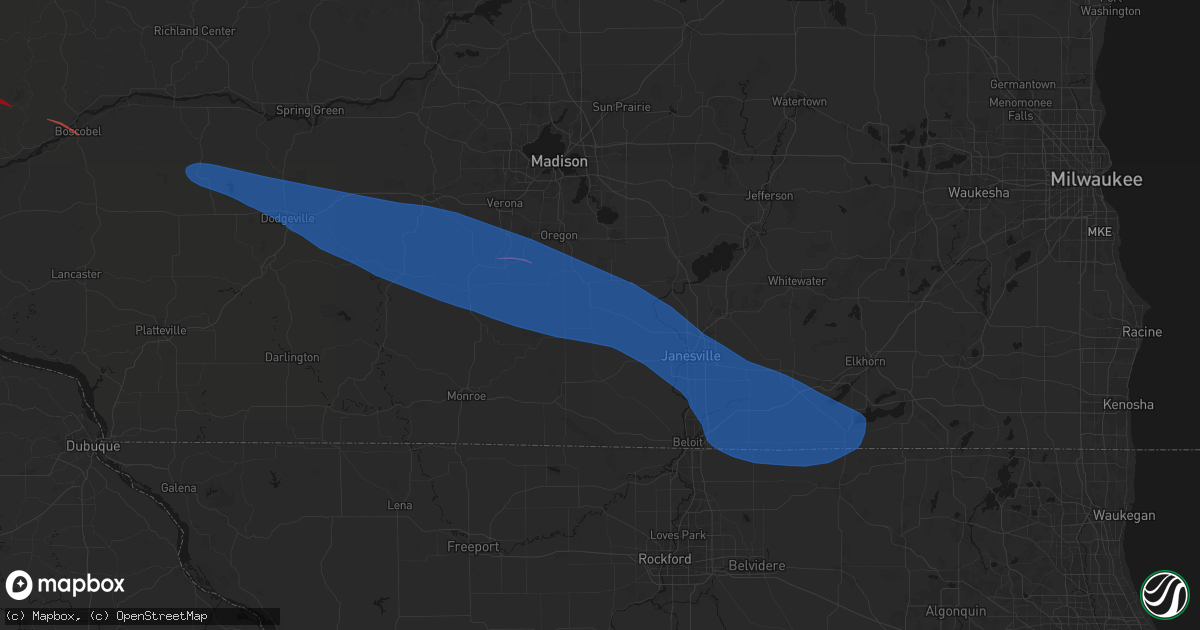 Hail map in Evansville, WI on June 17, 2026