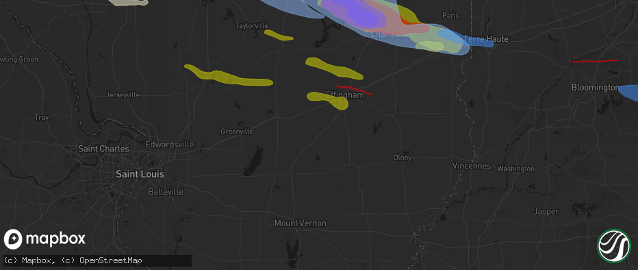 Hail map in Farina, IL on June 17, 2026
