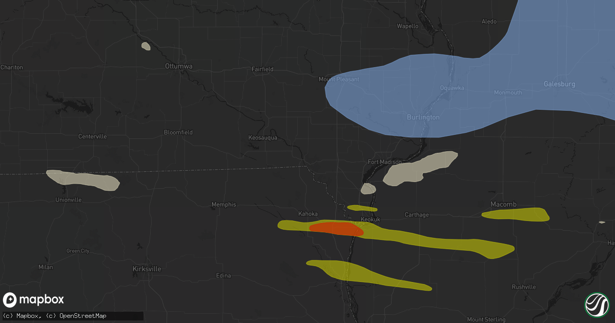 Hail map in Farmington, IA on June 17, 2026