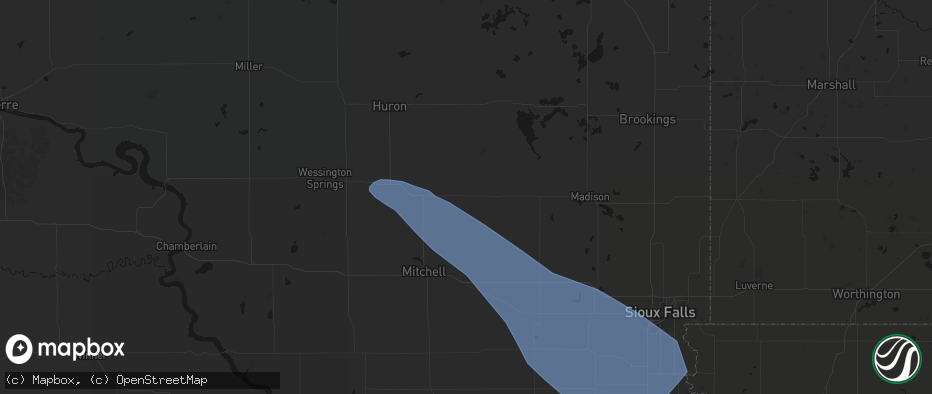 Hail map in Fedora, SD on June 17, 2026