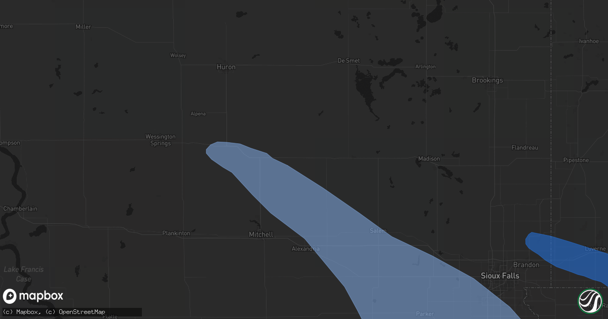 Hail map in Fedora, SD on June 17, 2026