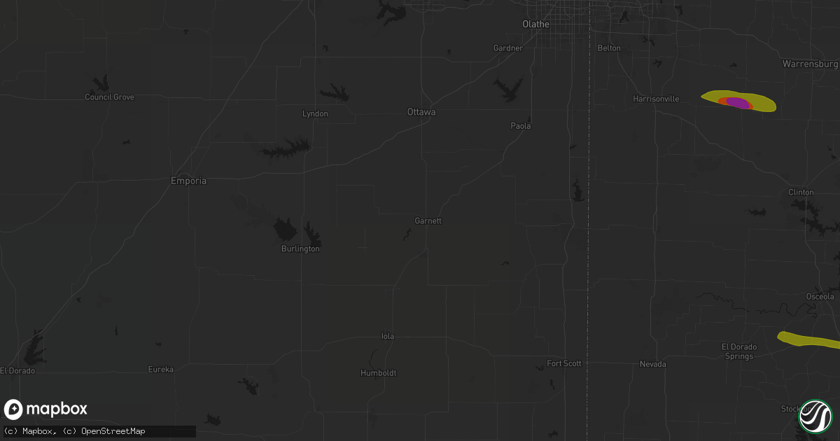 Hail map in Garnett, KS on June 17, 2026
