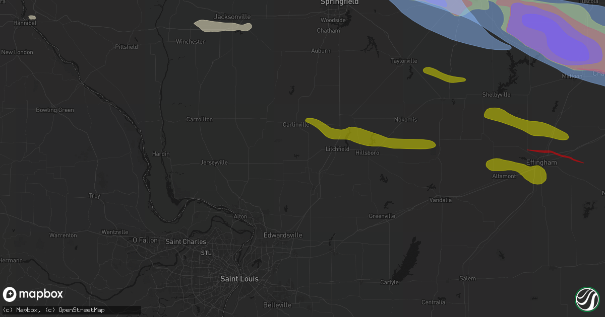 Hail map in Gillespie, IL on June 17, 2026