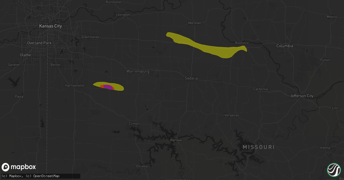 Hail map in Green Ridge, MO on June 17, 2026
