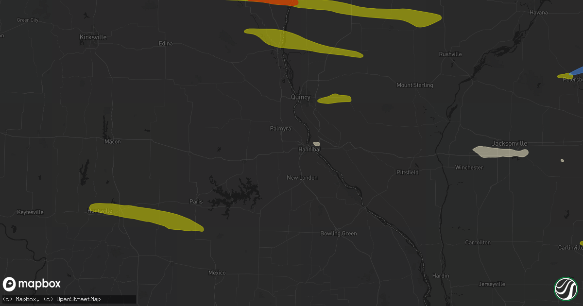 Hail map in Hannibal, MO on June 17, 2026