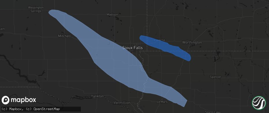 Hail map in Harrisburg, SD on June 17, 2026