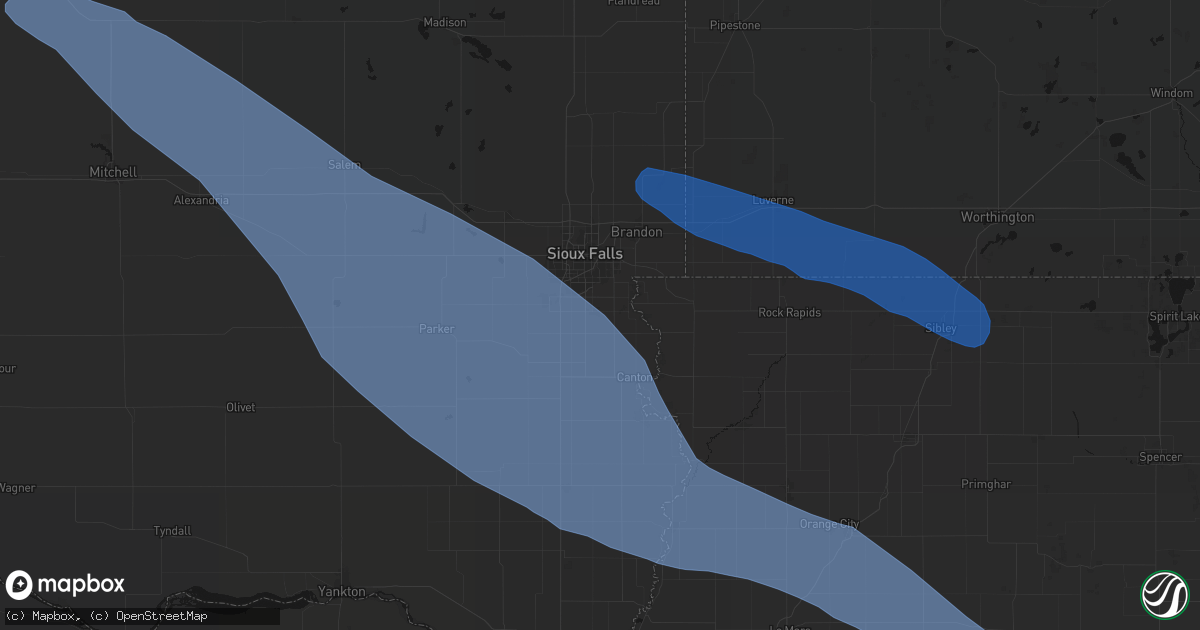 Hail map in Harrisburg, SD on June 17, 2026