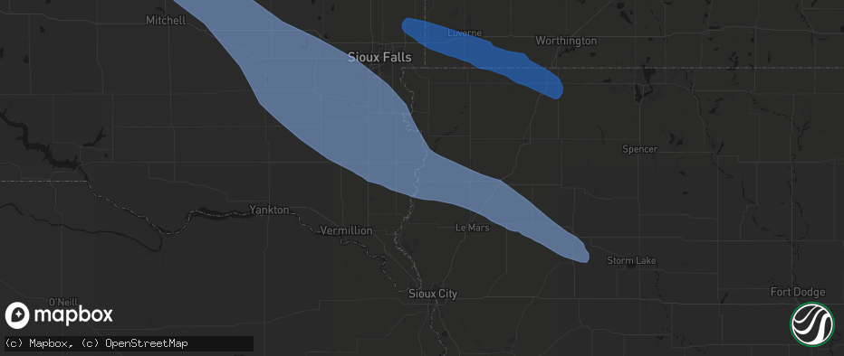 Hail map in Hawarden, IA on June 17, 2026