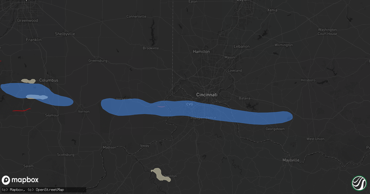 Hail map in Hebron, KY on June 17, 2026