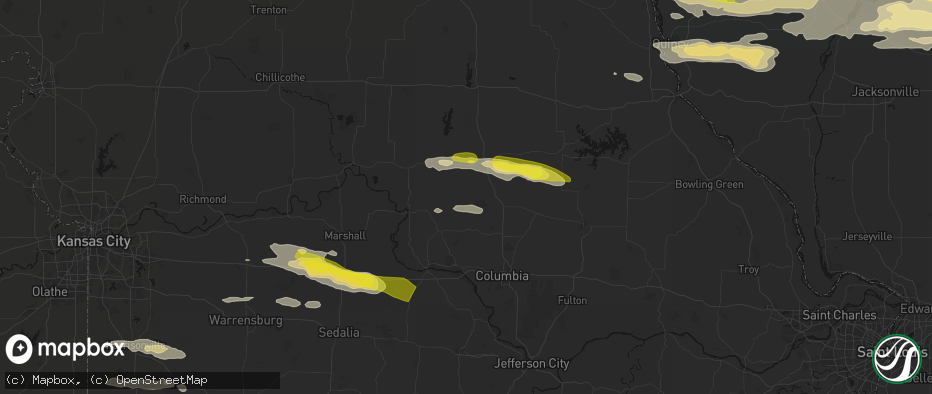 Hail map in Higbee, MO on June 17, 2026
