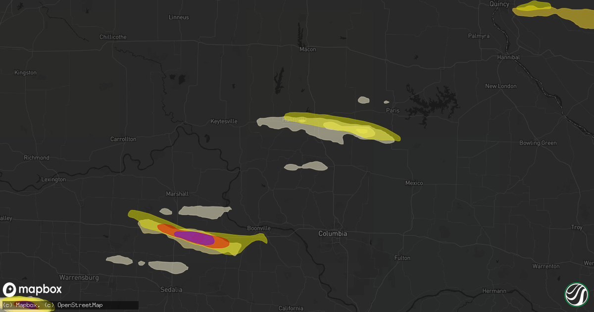 Hail map in Higbee, MO on June 17, 2026