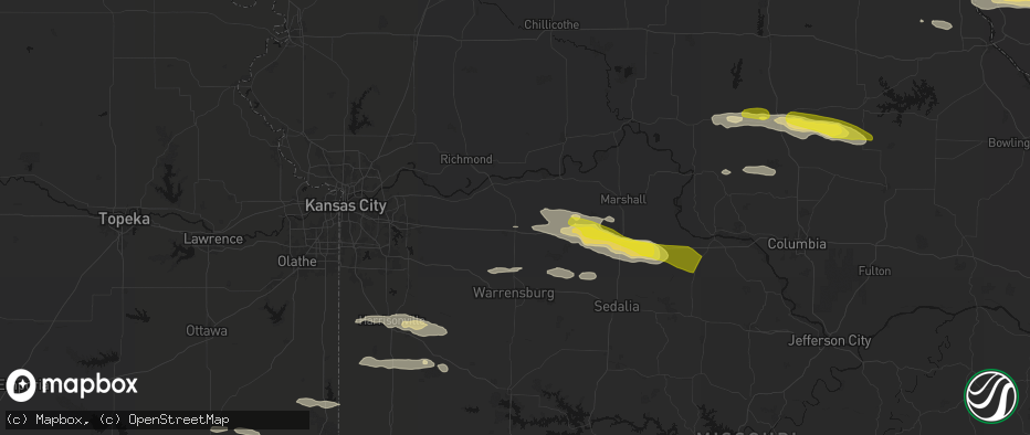 Hail map in Higginsville, MO on June 17, 2026