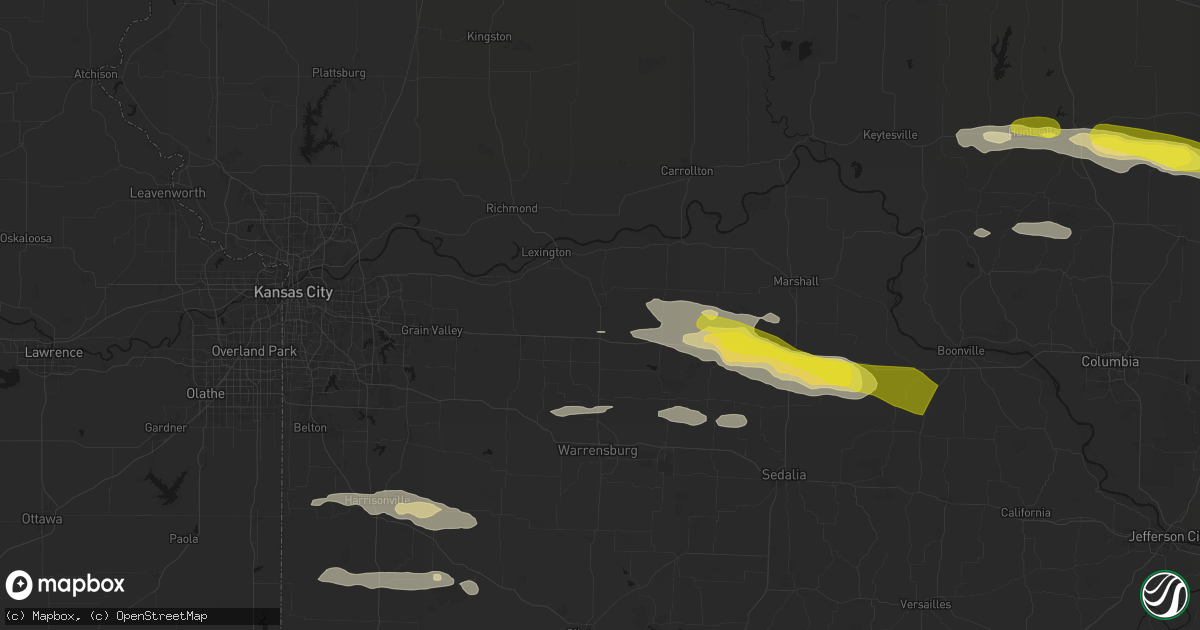 Hail map in Higginsville, MO on June 17, 2026