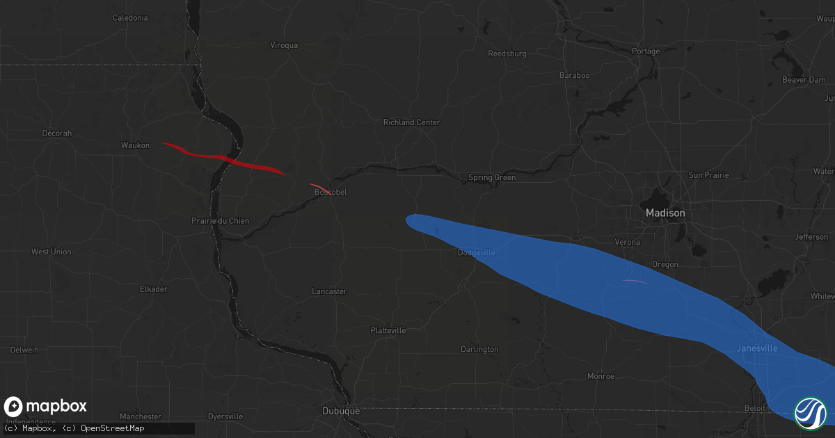 Hail map in Highland, WI on June 17, 2026