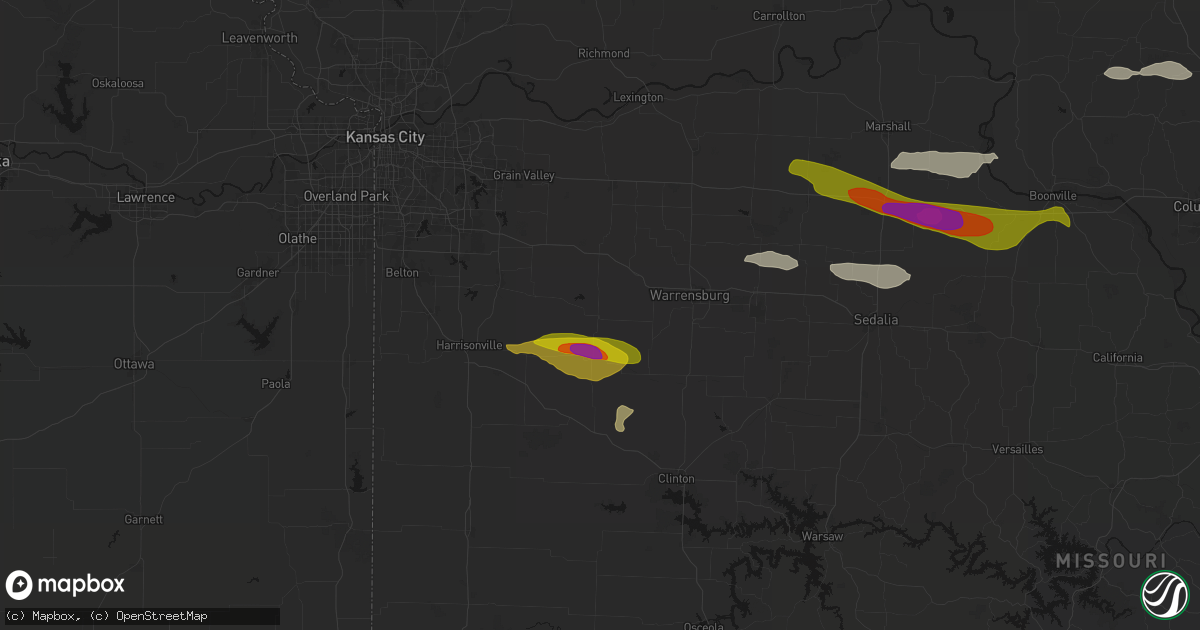 Hail map in Holden, MO on June 17, 2026