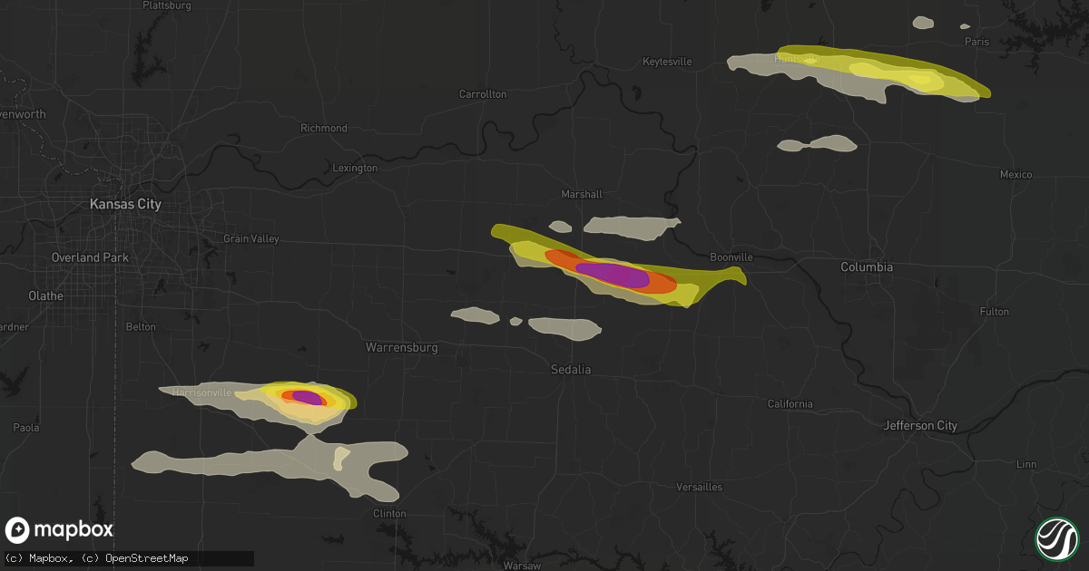 Hail map in Houstonia, MO on June 17, 2026
