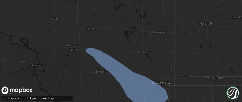 Hail map in Howard, SD on June 17, 2026