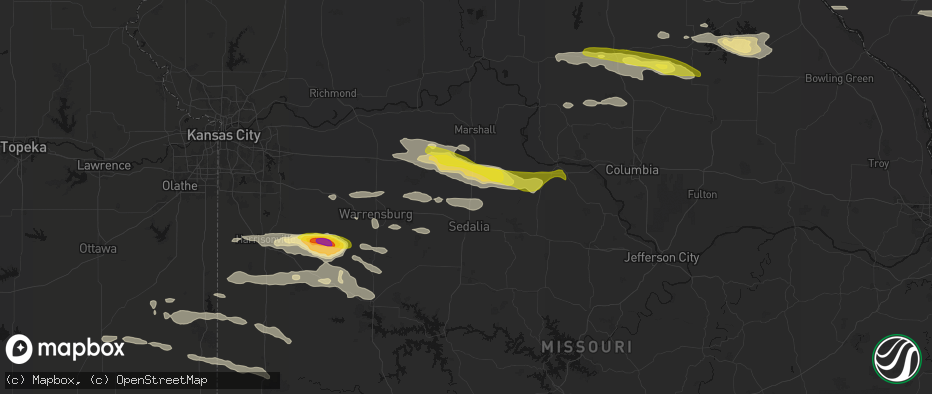 Hail map in Hughesville, MO on June 17, 2026