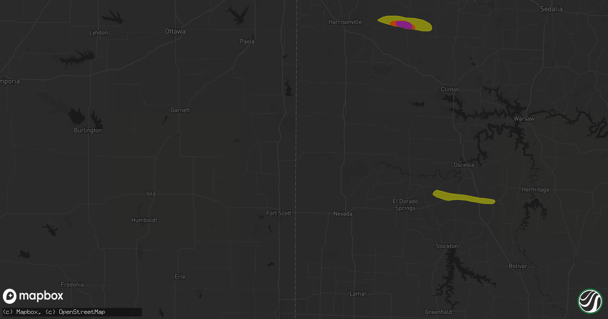 Hail map in Hume, MO on June 17, 2026