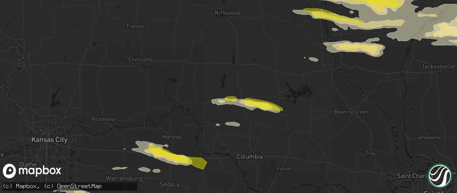 Hail map in Huntsville, MO on June 17, 2026
