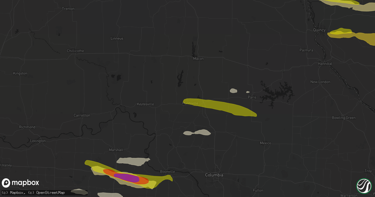 Hail map in Huntsville, MO on June 17, 2026