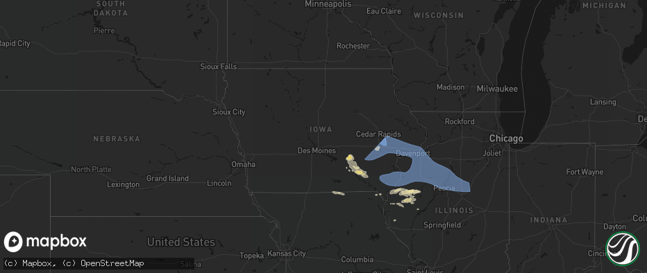 Hail map in Iowa on June 17, 2026