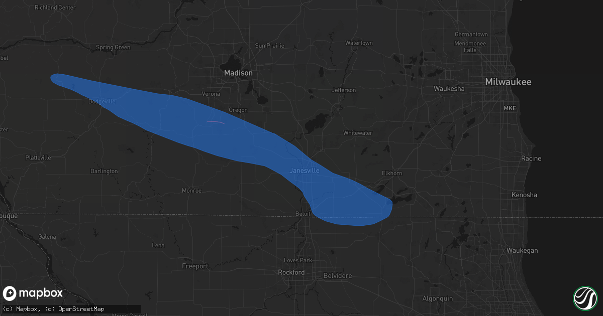 Hail map in Janesville, WI on June 17, 2026