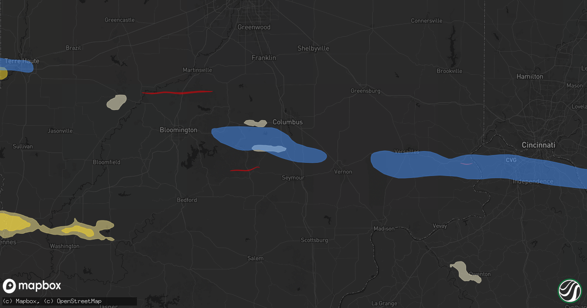 Hail map in Jonesville, IN on June 17, 2026