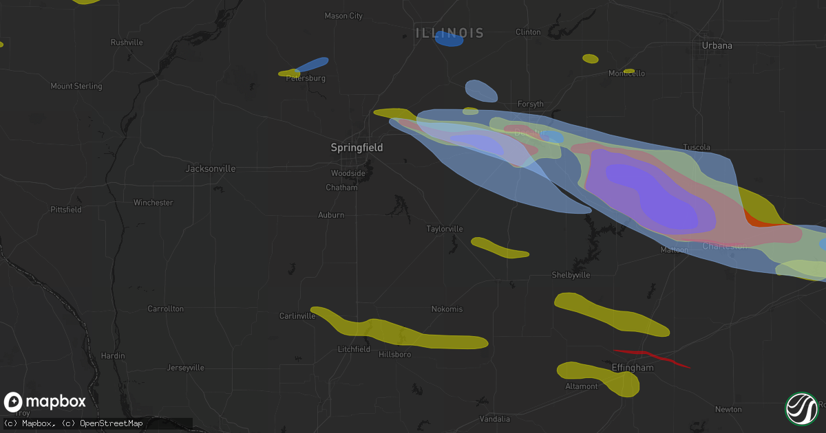 Hail map in Kincaid, IL on June 17, 2026